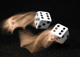 A pair of dice showing how 12 edges and 8 corners contribute to a flat random distribution of outcomes as they first fall under the mechanical necessity of gravity, then tumble and roll influenced by the surface they have fallen on. So, uncontrolled small differences make for maximum uncertainty as to final outcome. (Another way for chance to act is by  quantum probability distributions such as tunnelling for alpha particles in a radioactive nucleus)