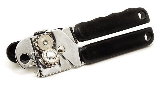 modern rotary action can opener with meshing gears (Both images HT Wiki)