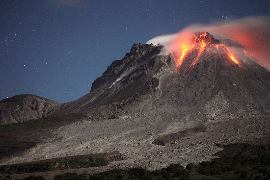Soufriere Hills Volcano dome, Montserrat, at night